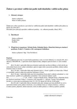 Žádost o IVP - Škola Výmolova