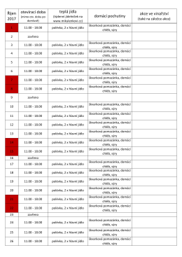 Říjen 2017 otevírací doba teplá jídla domácí pochutiny akce ve