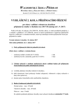 vyhl&aacute;&scaron;en&iacute; 2. kola přij&iacute;mac&iacute;ho ř&iacute;zen&iacute;