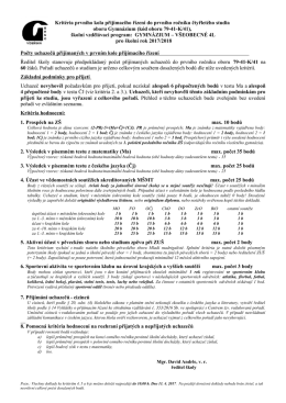 Kritéria přijímacího řízení do prvního ročníku čtyřletého studia