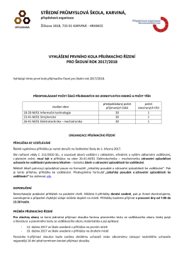 Vyhlášení 1. kola přijímacího řízení pro školní rok