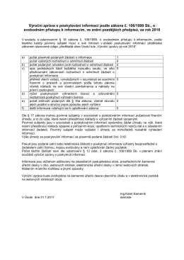 Výroční zpráva o poskytování informací podle zákona č. 106