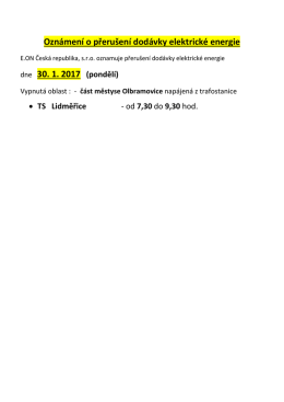 Oznámení o přerušení dodávky elektrické energie dne 30. 1. 2017