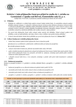 Kritéria 1. kola přijímacího řízení pro přijetí ke studiu do 1