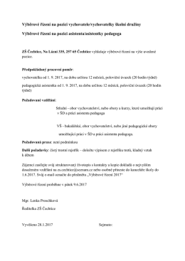 V&yacute;běrov&eacute; ř&iacute;zen&iacute; na pozici vychovatele/vychovatelky