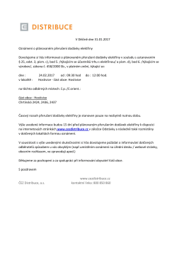 ČEZ Distribuce, a.s., ozn&aacute;men&iacute; o přeru&scaron;en&iacute; dod&aacute;vky elektřiny dne