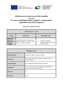Ministerstvo pro místní rozvoj České republiky vyhlašuje 43. výzvu k