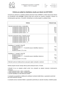 Kritéria pro přijetí ke čtyřletému studiu pro školní rok 2017