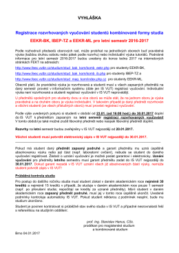Registrace rozvrhovaných vyučování studentů kombinované