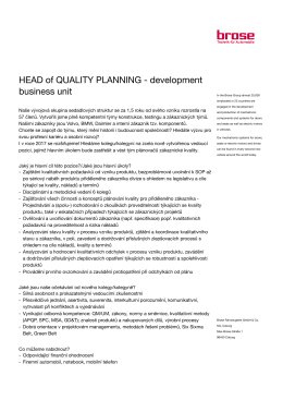 HEAD of QUALITY PLANNING - development business unit