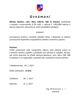 Záměr pronájmu kotelny v budově základní školy v