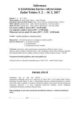 Informace k LVVZ Zadní Telnice s ubytováním 5. 2. až 10. 2. 2017