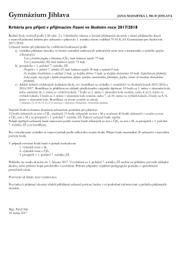 Kritéria pro přijetí v přijímacím řízení ve školním roce 2017/2018