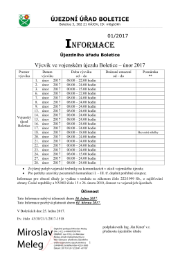 Informace k výcviku - únor 2017
