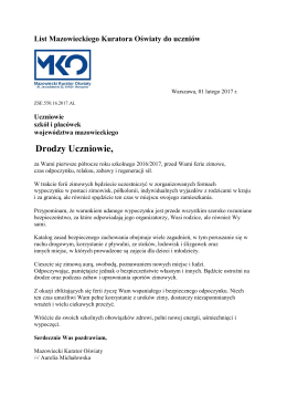 List Mazowieckiego Kuratora Oświaty do uczniów