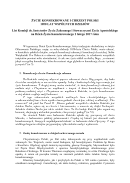 List Komisji ds. Instytut&oacute;w Życia Zakonnego i Stowarzyszeń Życia