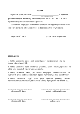 ZGODA Wyrażam zgodę na udział w zajęciach powtórzeniowych do