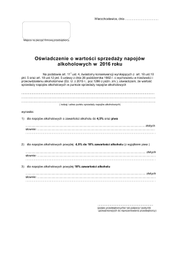 Oświadczenie o wartości sprzedaży alkoholu za 2016r.