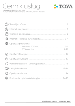 Cennik usług TOYA