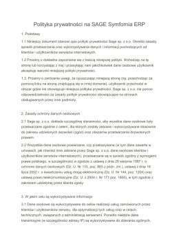 Polityka prywatności na SAGE Symfornia ERP