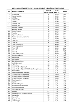 Lista produktów dostępna w punkcie sprzedaży przy AŚ Białystok