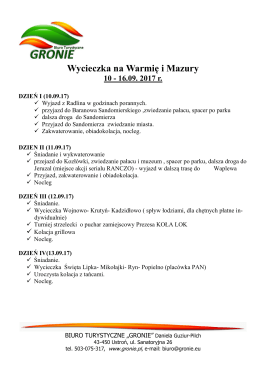 wycieczka: Warmia i Mazury - Koło Zakładowe LOK przy KWK "Marcel"