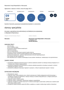 starszy specjalista w Wydziale Infrastruktury WI.II.2.Z z 4 lutego 2017