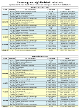 Harmonogram zajęć dla dzieci i młodzieży w czasie