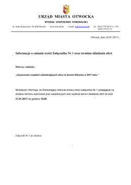 Informacja o zmianie treści Załącznika Nr 1 oraz