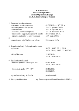 KALENDARZ roku szkolnego 2016/17 Liceum Ogólnokształcącego