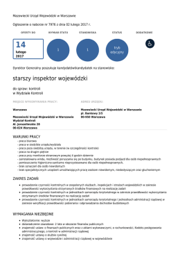starszy inspektor wojew&oacute;dzki w Wydziale Kontroli WK.IV.10 z 2