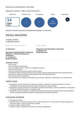 starszy specjalista w Wydziale Kontroli WK.IV.8 z 2 lutego 2017 r. nr