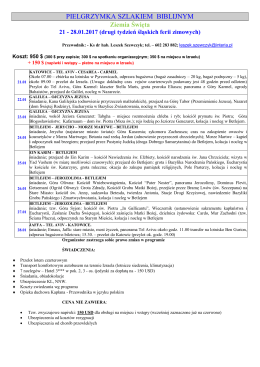 Plan pielgrzymki do Ziemi Świętej 2017