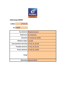 Informacja REMIT z dnia: 17-01-31 nr: 13505 Nieplanowane EC
