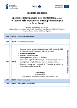 Program spotkania Spotkanie informacyjne dot. poddziałania