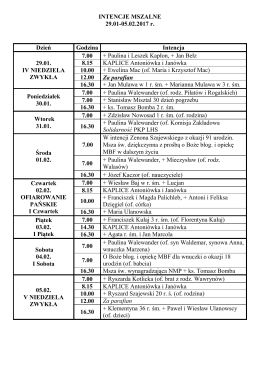 INTENCJE MSZALNE 29.01-05.02.2017 r. Dzień Godzina Intencja