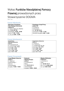 Wykaz Punktów Nieodpłatnej Pomocy Prawnej prowadzonych przez