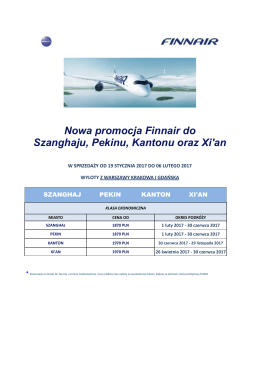 Nowa promocja Finnair do Szanghaju, Pekinu, Kantonu oraz Xi`an