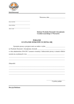 Podanie do dziekana Wydziału Ekonomii i