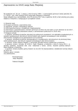 Zaproszenie na XXVII sesję Rady Miejskiej