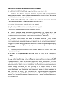 Wykaz zmian w Regulaminie