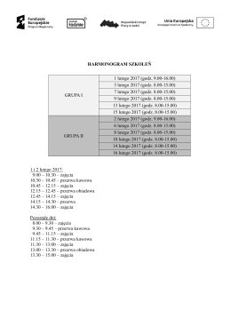 HARMONOGRAM SZKOLEŃ GRUPA I 1 lutego 2017 (godz. 9.00