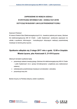 Spotkanie odbędzie się 2 lutego 2017 roku o godz. 12:00 w