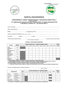 Karta zgłoszenia - 57. Ogólnopolski Zlot Przodowników Turystyki