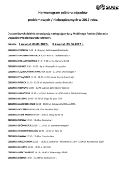 Harmonogram odbioru odpad&oacute;w problemowych / niebezpiecznych