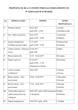 propozycje dla uczniów podczas ferii zimowych w gimnazjum w rudzie