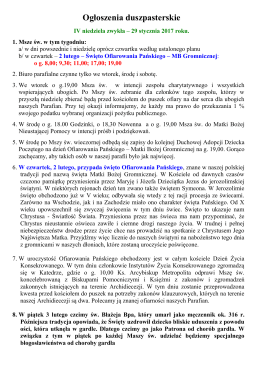 Ogłoszenia Duszpasterskie IV Niedziela Zwykła 29. stycznia 2017r.