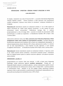 OŚWIADCZENIE DYREKTORA OŚRODKA POMOCY SPOŁECZNEJ