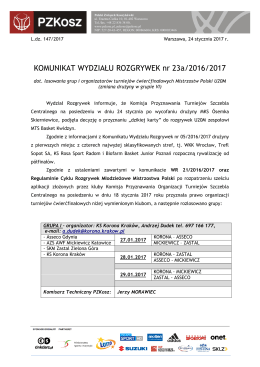 Komunikat WR nr 23a/2016/2017 dot. losowania grup i