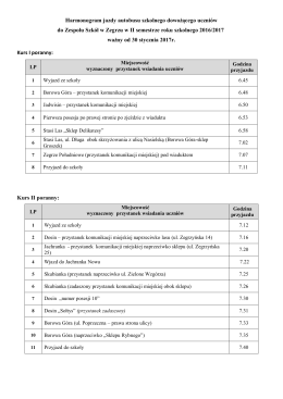 Harmonogram jazdy autobusu szkolnego od 30.01.2017 r.